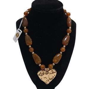 🤎🔹️Gemelli 🔹️Elegant Gold Heart Pendant  Beaded Necklace